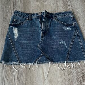 American Threads Distressed Blue Mini Skirt